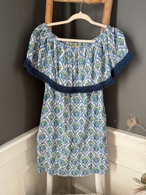 Roberta Roller Rabbit Blue, White & Yellow Floral Off-Shoulder Dress